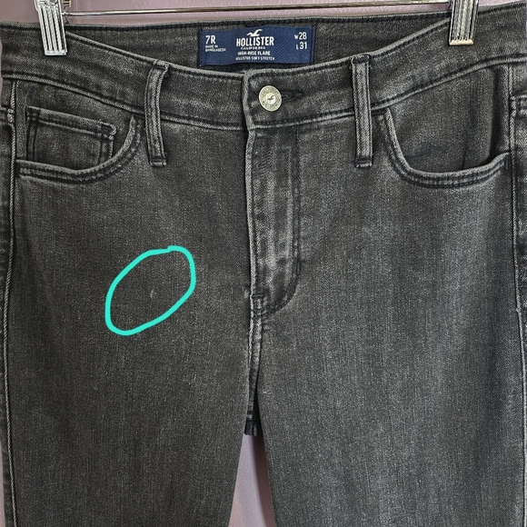 Hollister Washed Black Soft Stretch High Rise Raw Hem Split Leg Flare Jeans - Picture 3 of 11